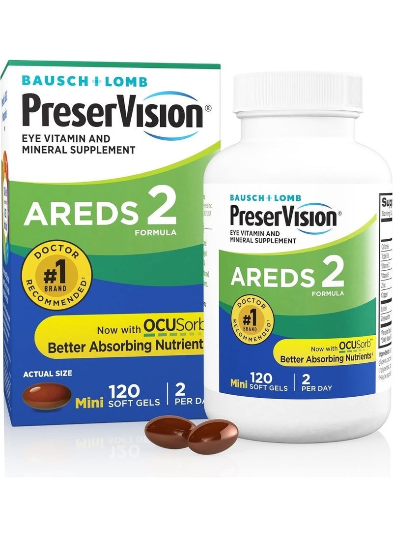 Bausch + Lomb PreserVision Eye Vitamin & Mineral Supplement by AREDS - Lutein, Vitamin C, Zeaxanthin, Zinc, and Vitamin E - 120 Softgel Capsules for Comprehensive Eye Health - Image 1