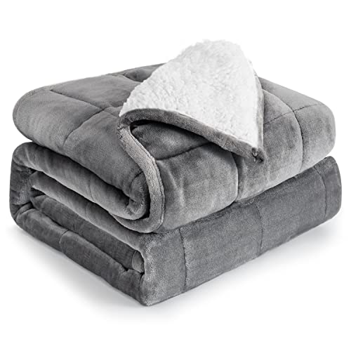Cottonblue Sherpa Fleece Weighted Blanket 15 Pounds Queen Size 60” x 80 Heavy Weighted Blankets for Adults Perfect for 150-210 lbs, Soft Cozy Fuzzy Blankets 60x80 inches, Idea Gifts, Gray - Image 1