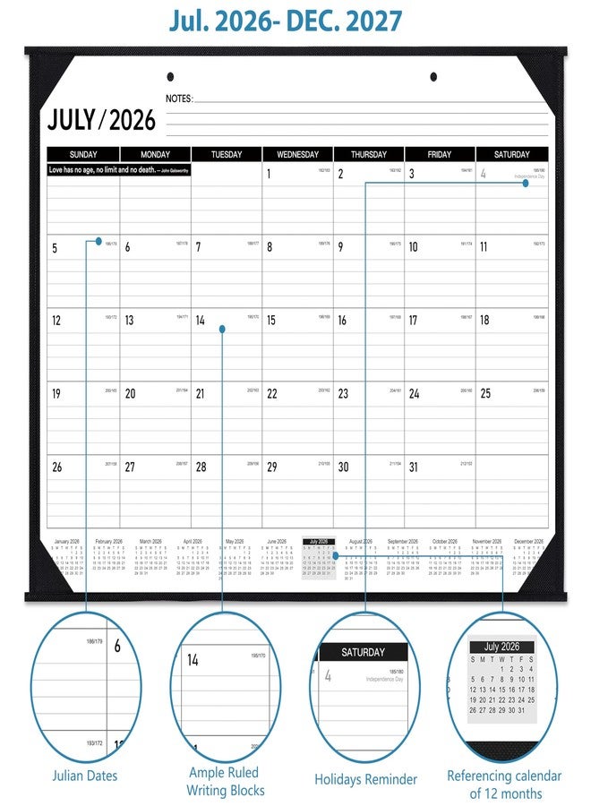 Feteulo 2026-2027 Desk Calendar - JUL. 2026 - DEC. 2027, 22" x 17", Large Desk Calendar 2026-2027, 18 Monthly Large Desk/Wall Calendars 2-in-1, Corner Protector, Desk Pad, Large Ruled Blocks - Image 3