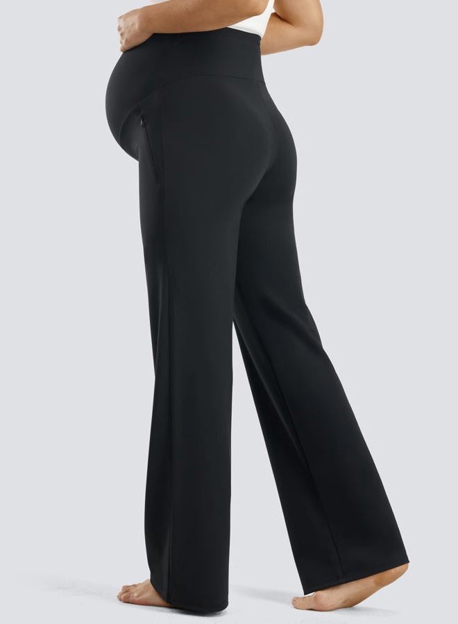 JOYSPELS Maternity Pants Over The Belly Work Yoga Lounge Pregnancy Pants with Zippered Pockets, Black, M - Image 2