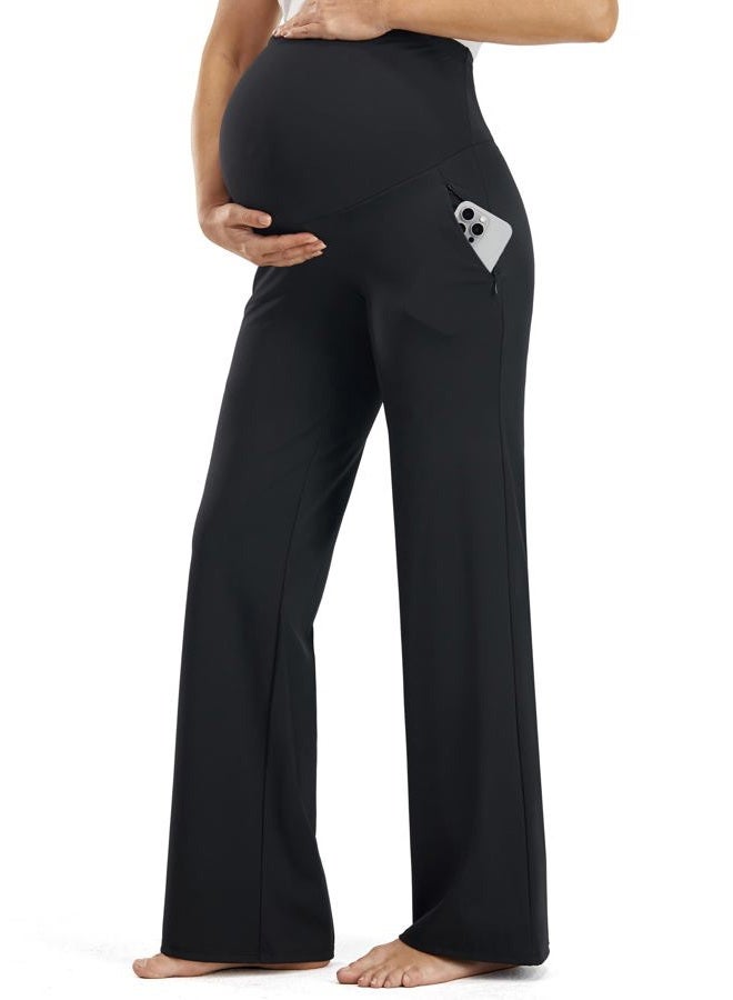 JOYSPELS Maternity Pants Over The Belly Work Yoga Lounge Pregnancy Pants with Zippered Pockets, Black, M - Image 1