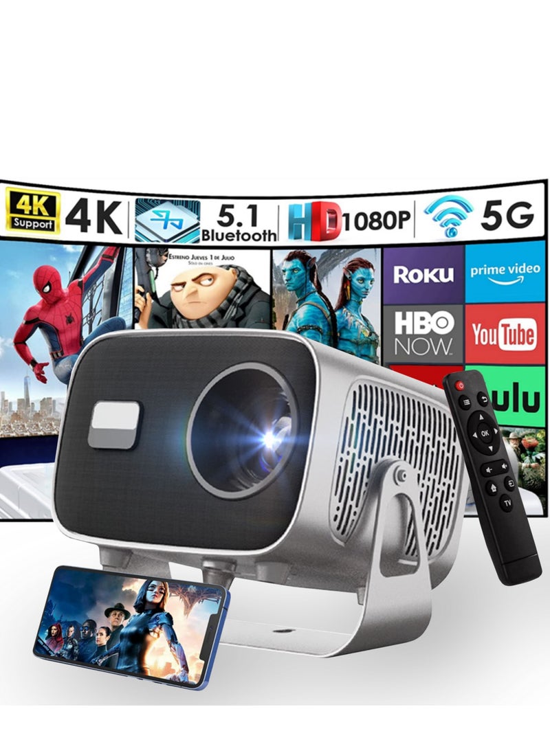 Generic - 4K HD Portable Projector with WiFi6 ＆ Blutooth, Android 11, 200”Display Supported, Smart Projector Outdoor Moives ＆ Home Theater with Stand for Smartphone Laptops PC TV Stick - Image 1