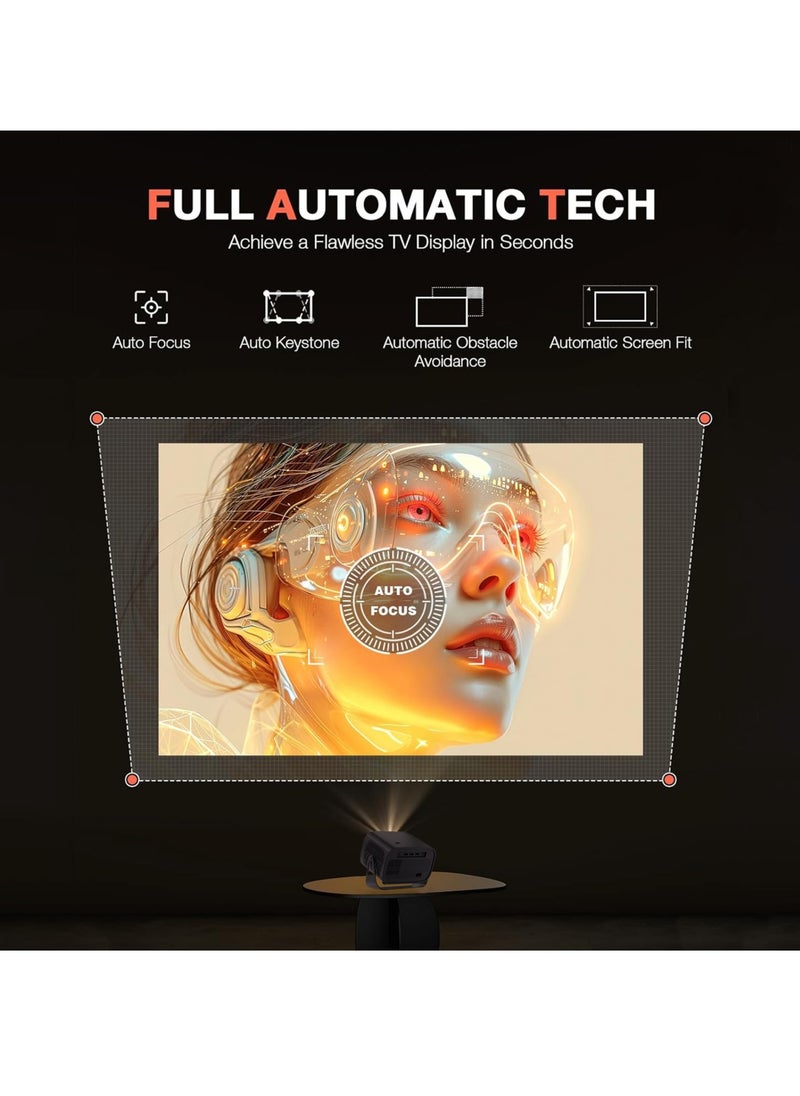 Generic - 4K HD Portable Projector with WiFi6 ＆ Blutooth, Android 11, 200”Display Supported, Smart Projector Outdoor Moives ＆ Home Theater with Stand for Smartphone Laptops PC TV Stick - Image 1