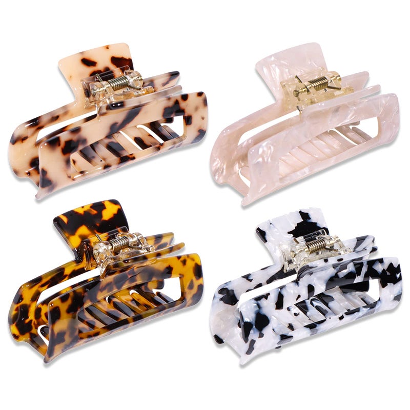 Magicsky 4PCS Hair Claw Clips, Acrylic Hair Banana Barrettes, Celluloid French Butterfly Jaw Clips,Tortoise Shell Grip Pin Teeth Clamp -Leopard print Stylish Hair Accessories for Women Girls,Long Size - Image 1