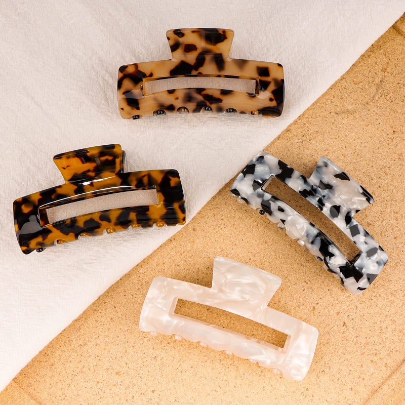 Magicsky 4PCS Hair Claw Clips, Acrylic Hair Banana Barrettes, Celluloid French Butterfly Jaw Clips,Tortoise Shell Grip Pin Teeth Clamp -Leopard print Stylish Hair Accessories for Women Girls,Long Size - Image 4