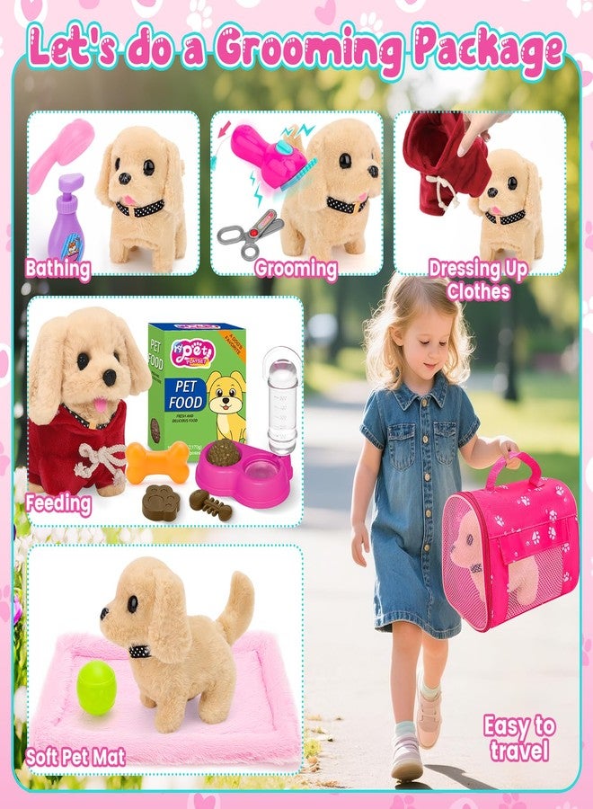 deAO Dog Toys for Kids Stuffed Dog Plush Toys with Carrier Cage,Pet Mat Pretend Play Puppy Pet Care Feeding Playset Toys Gifts for Boys Girls 3 4 5 6 Year Old - Image 3