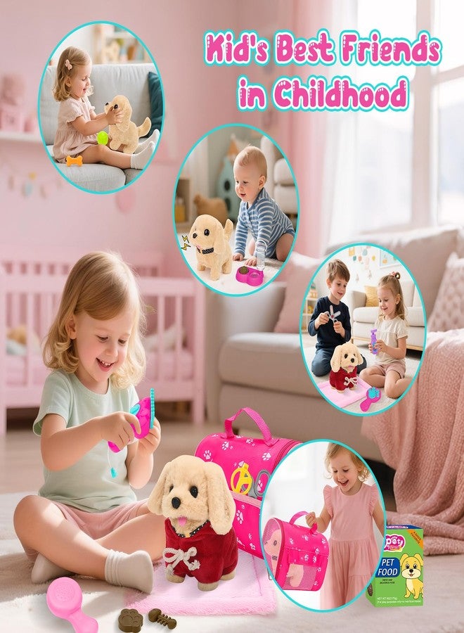 deAO Dog Toys for Kids Stuffed Dog Plush Toys with Carrier Cage,Pet Mat Pretend Play Puppy Pet Care Feeding Playset Toys Gifts for Boys Girls 3 4 5 6 Year Old - Image 2