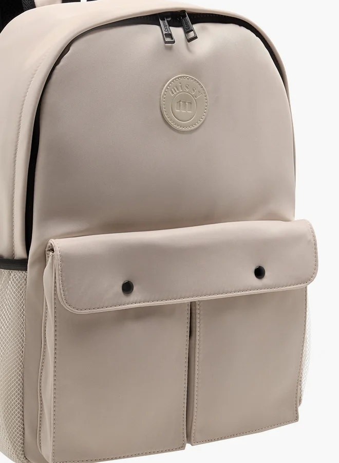 ميسي Women's Logo Applique Backpack with Adjustable Straps and Zip Closure