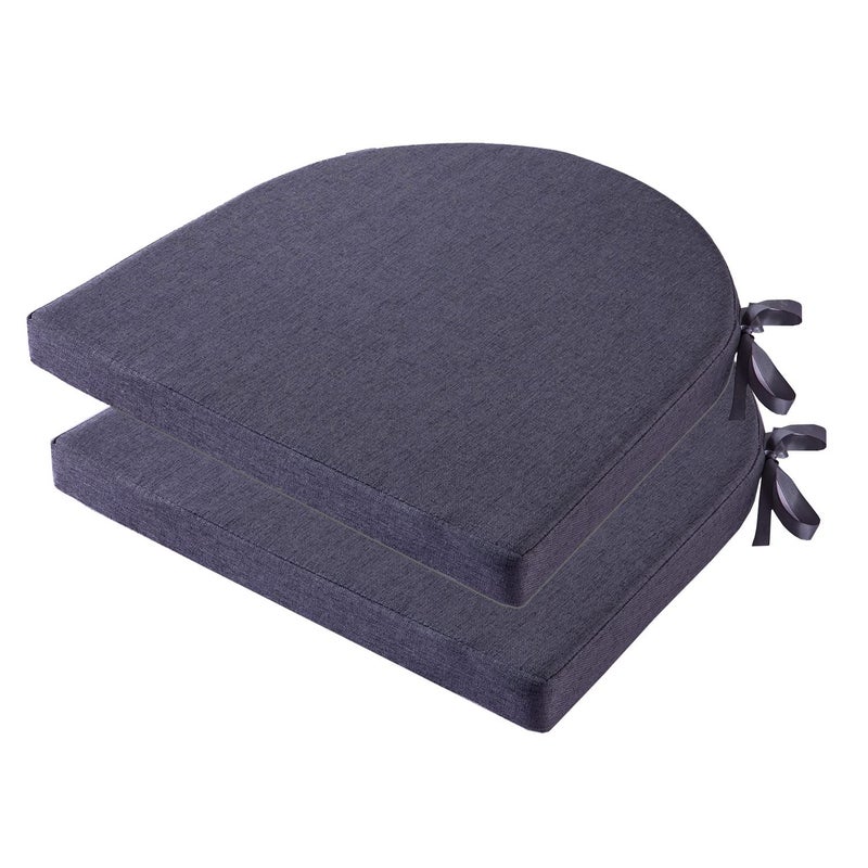 MICUSHION 18x18 Inch Chair Pads for Dining Chairs Set of 2 with Ties Non Slip Washable Seat Cushion with Zipper Indoor Round Back Chair Cushions for Kitchen Grey