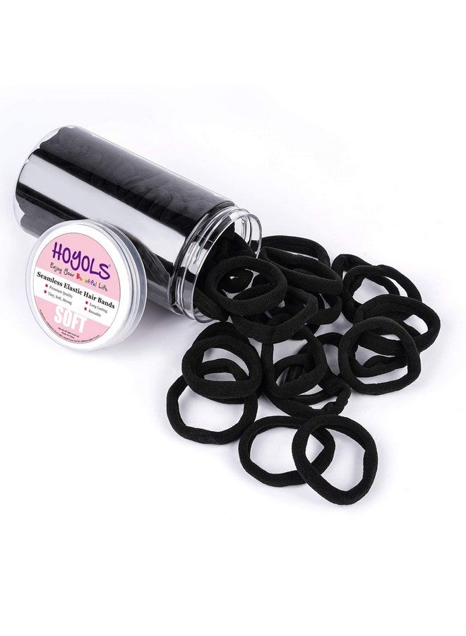 HOYOLS Seamless Hair Ties, Cotton Cloth Fabric Black Hair Bands, Soft Large Ponytail Holder For Women Hair Black Scrunchies Headbands Accessories For Women Girl 100 Pcs 1.5 Inch - Image 1