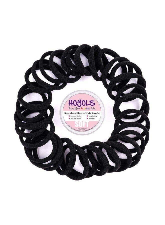 HOYOLS Seamless Hair Ties, Cotton Cloth Fabric Black Hair Bands, Soft Large Ponytail Holder For Women Hair Black Scrunchies Headbands Accessories For Women Girl 100 Pcs 1.5 Inch - Image 4
