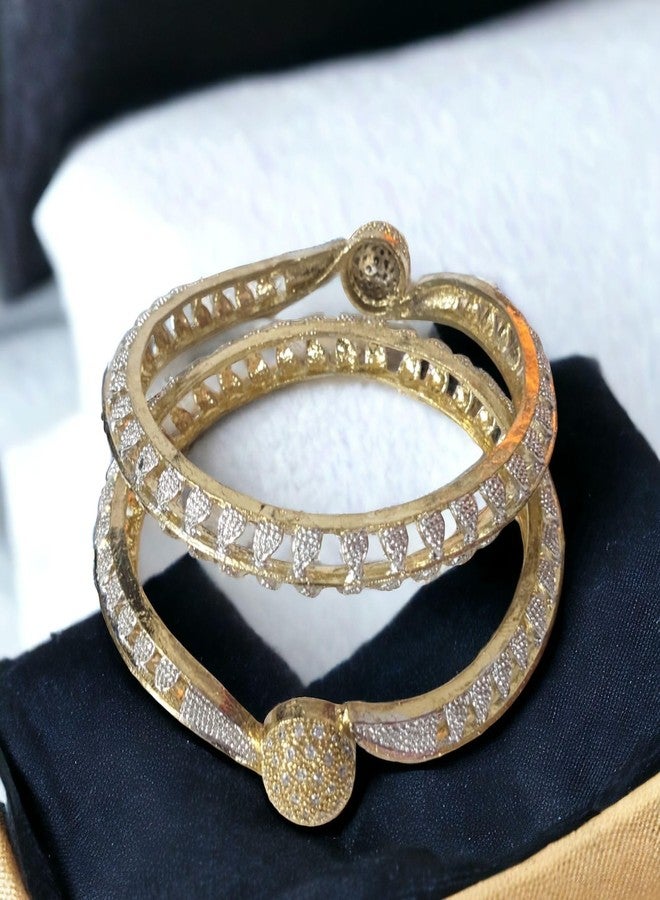 AanyaCentric 2.6 AD Bangles Pair Gold Plated Brass Bracelet for Girls Women American Diamond Kada - Image 5