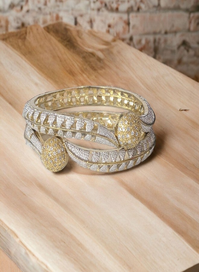 AanyaCentric 2.6 AD Bangles Pair Gold Plated Brass Bracelet for Girls Women American Diamond Kada - Image 4