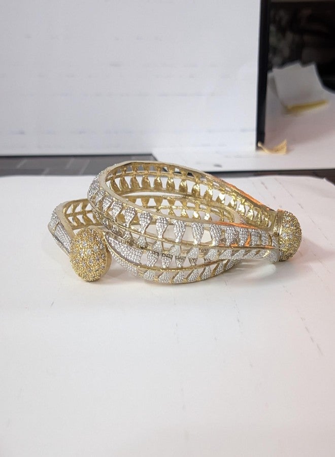 AanyaCentric 2.6 AD Bangles Pair Gold Plated Brass Bracelet for Girls Women American Diamond Kada - Image 2