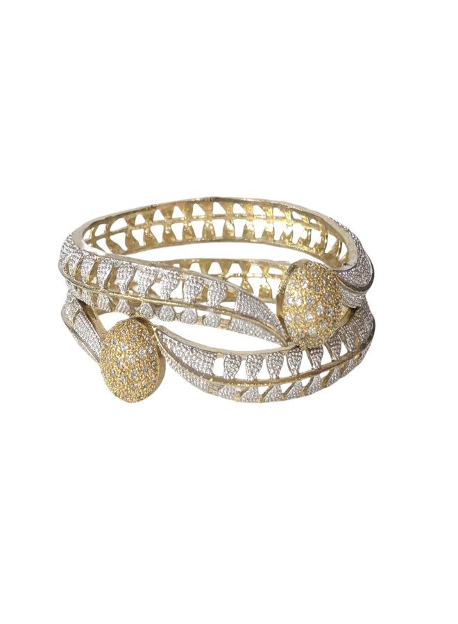 AanyaCentric 2.6 AD Bangles Pair Gold Plated Brass Bracelet for Girls Women American Diamond Kada - Image 1