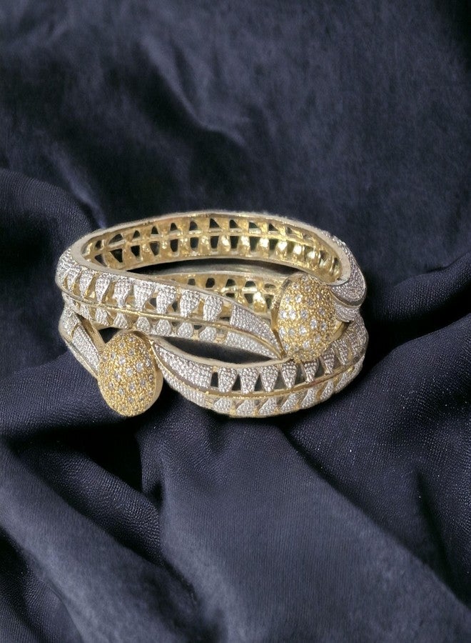 AanyaCentric 2.6 AD Bangles Pair Gold Plated Brass Bracelet for Girls Women American Diamond Kada - Image 3