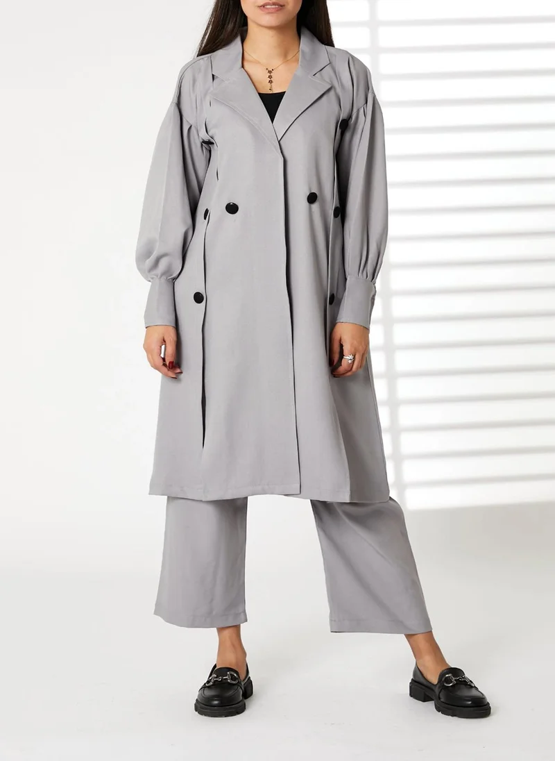 Moistreet MOiSTREET Grey Mid Length Barbie Crepe Trench Coat Set