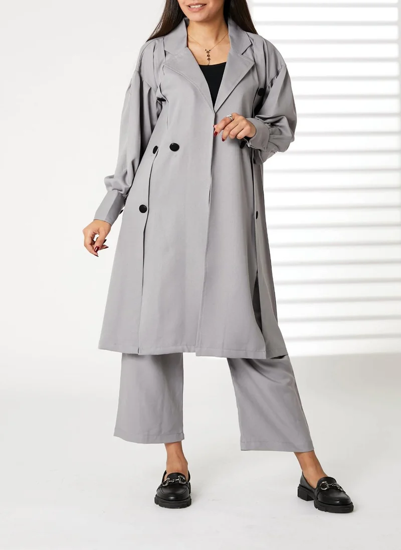 Moistreet MOiSTREET Grey Mid Length Barbie Crepe Trench Coat Set