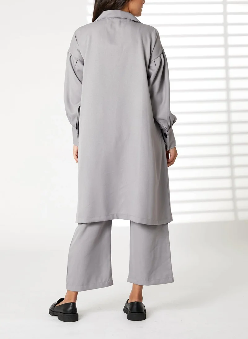 Moistreet MOiSTREET Grey Mid Length Barbie Crepe Trench Coat Set