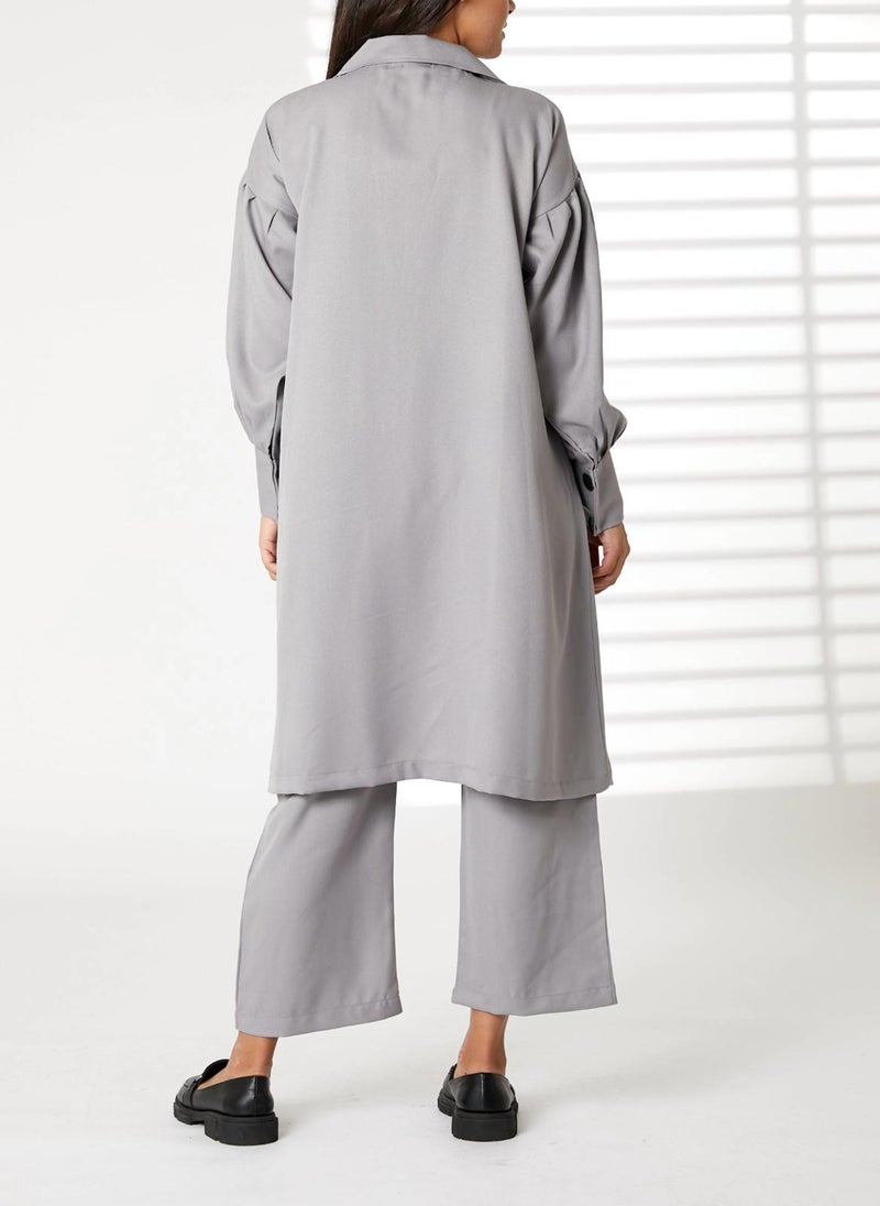 مويستريت مجموعة معطف ترنش باربي من الكريب باللون الرمادي متوسط الطول من موي ستريت - Image 4