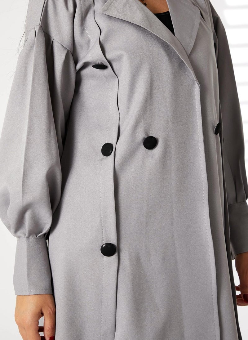 مويستريت مجموعة معطف ترنش باربي من الكريب باللون الرمادي متوسط الطول من موي ستريت - Image 2