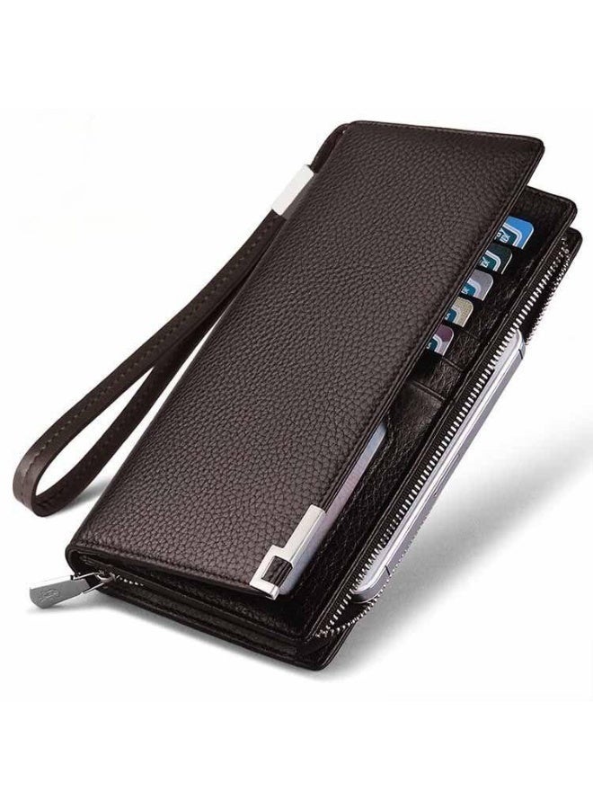 Long Wallet for Men Genuine Leather Zipper Wallet with 30 Card Slots|2 ID Windows|RFID Blocking|Wrist Strap|Cash Compartments|Gift Package, Large Capacity Organizer Accordion Wallet - Image 1