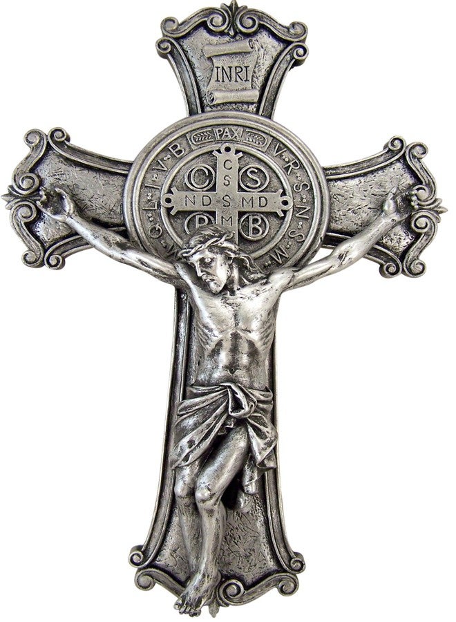 Roman Joseph's Studio by Roman, Cross and Crucifix Collection, 10.25"H ST BENEDICT SILVER, Home Décor, Devout Gift, Prayerful Inspiration (1x6x10) - Image 1