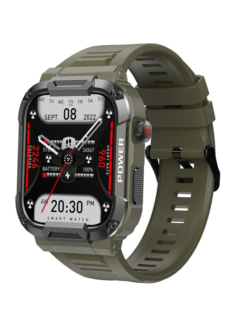 MK66 Military Smartwatch with Bluetooth Call, Waterproof Smart Sport Watches Rugged Outdoor Men's Watch for iPhone Android Smartwatch with Heart Rate Monitor (Green) - Image 1