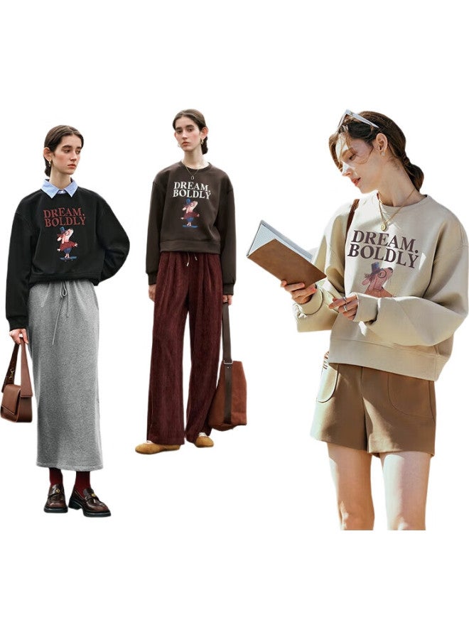 Olrain Vintage American Style Printed Sweatshirt Women'S Autumn Pullover Top Black M - Image 3