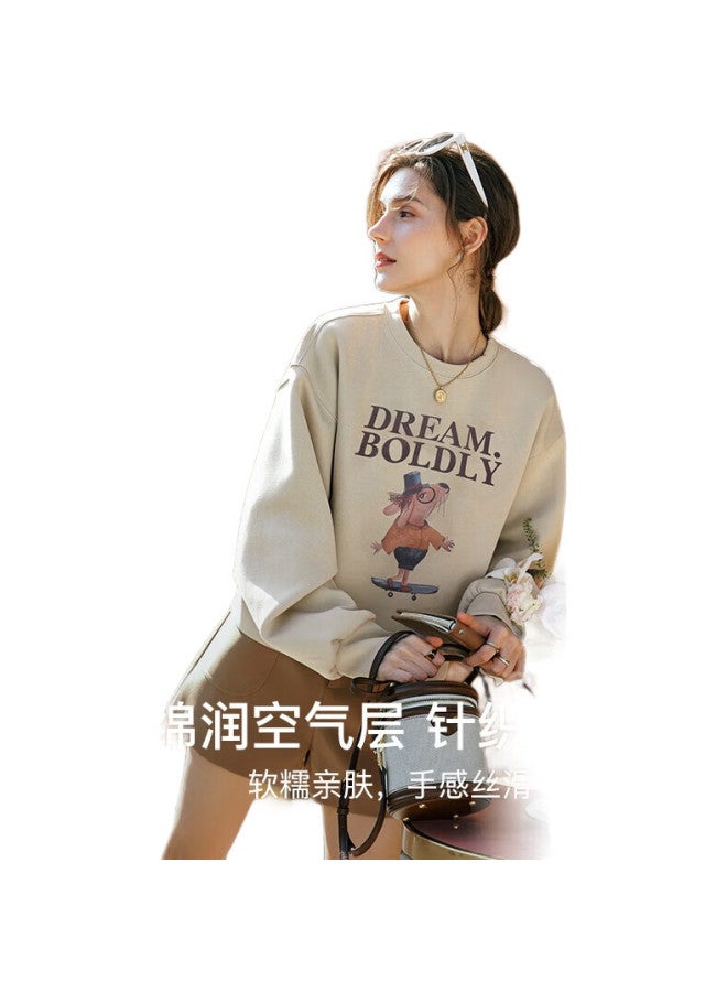 Olrain Vintage American Style Printed Sweatshirt Women'S Autumn Pullover Top Black M - Image 2