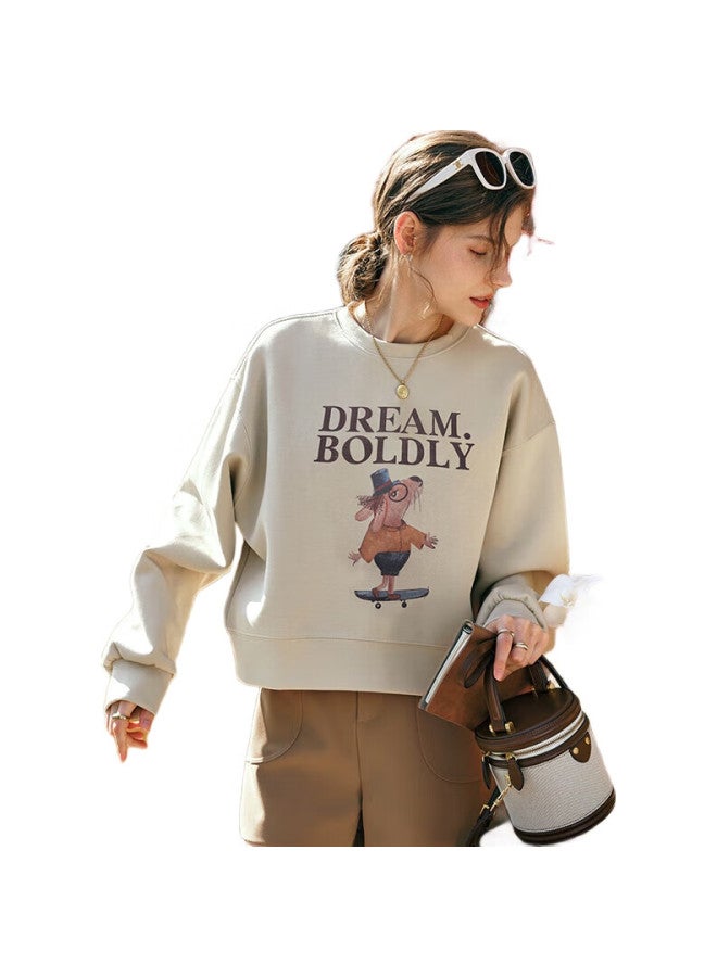 Olrain Vintage American Style Printed Sweatshirt Women'S Autumn Pullover Top Black M - Image 1