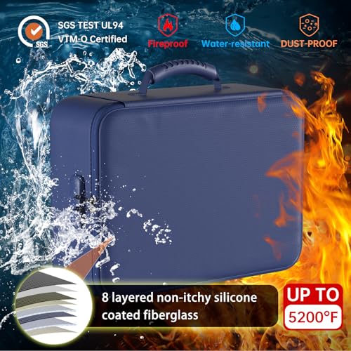 DocSafe 5200°F Document Organizer with Lock,Upgraded Heat Insulated Fireproof＆Waterproof Box 8 Layers File Organizer,Portable Home Travel Safe Storage for Important Documents, Files,Blue (Soft) - Image 2