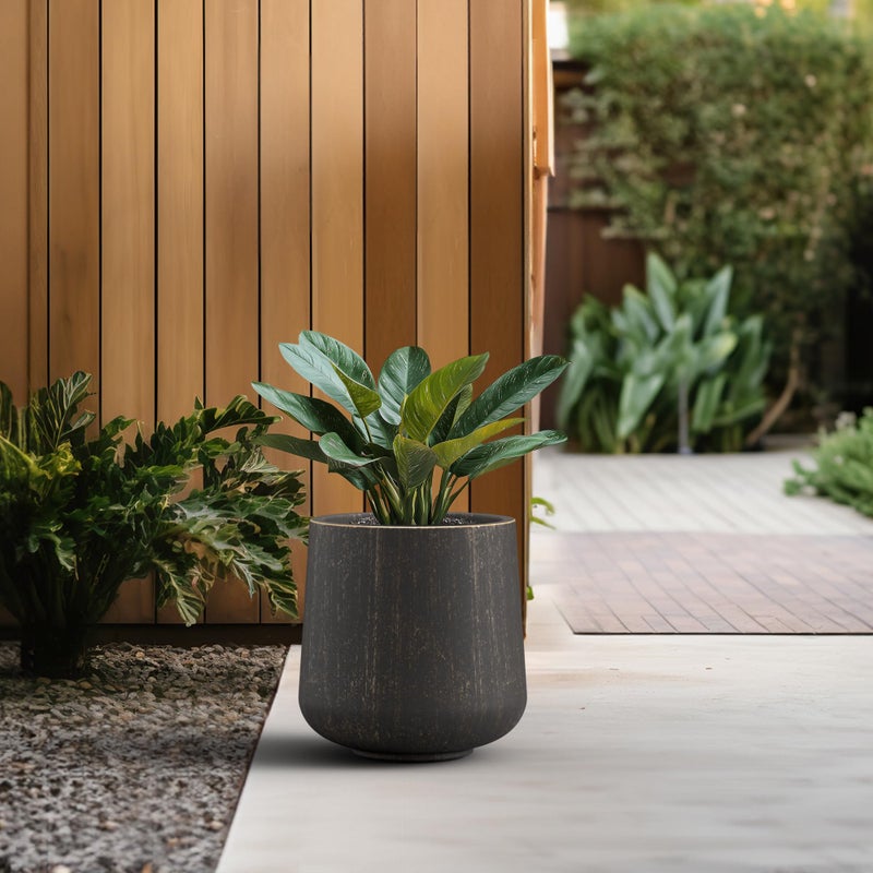 Kante 11.6" Dia Round Concrete Planter, Outdoor Indoor Large Plant Pots Containers with Drainage Hole and Rubber Plug for Home Garden Patio, Oil Rubbed Bronze - Image 4