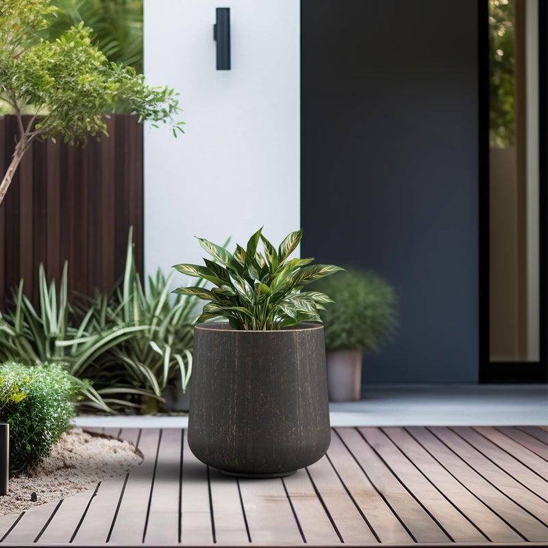 Kante 11.6" Dia Round Concrete Planter, Outdoor Indoor Large Plant Pots Containers with Drainage Hole and Rubber Plug for Home Garden Patio, Oil Rubbed Bronze - Image 3