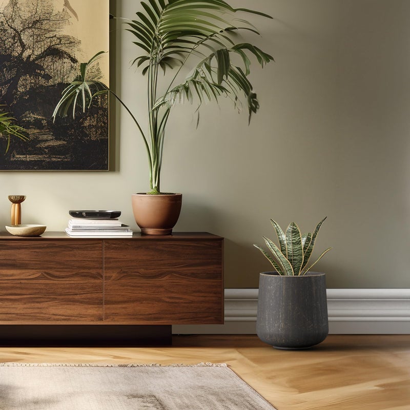 Kante 11.6" Dia Round Concrete Planter, Outdoor Indoor Large Plant Pots Containers with Drainage Hole and Rubber Plug for Home Garden Patio, Oil Rubbed Bronze - Image 5