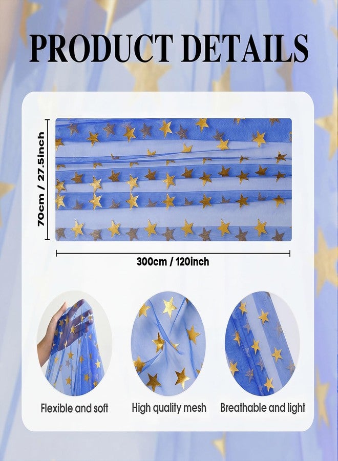 Artoid Mode 4th of July Gold Stars Blue Gauze Table Runner 120 Inch 10FT,Glitter Metallic Foil Sheer Dining Holiday Table Decor for Home Party - Image 5