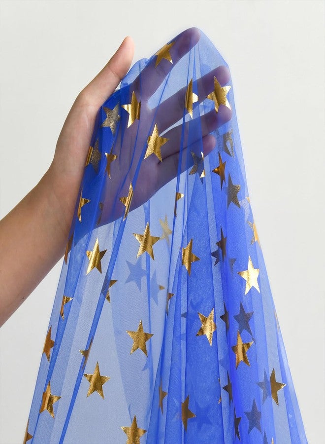 Artoid Mode 4th of July Gold Stars Blue Gauze Table Runner 120 Inch 10FT,Glitter Metallic Foil Sheer Dining Holiday Table Decor for Home Party - Image 4