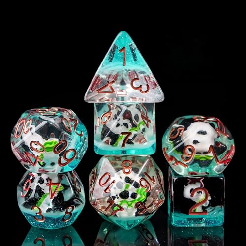 Cusdie 7Die Dice DND Polyhedral Dice Set Filled with Animal for Role Playing Game DD Dice Panda wBamboo - Image 1