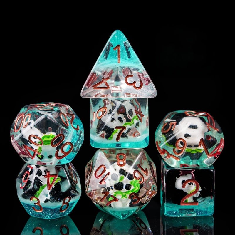 Cusdie 7Die Dice DND Polyhedral Dice Set Filled with Animal for Role Playing Game DD Dice Panda wBamboo - Image 3