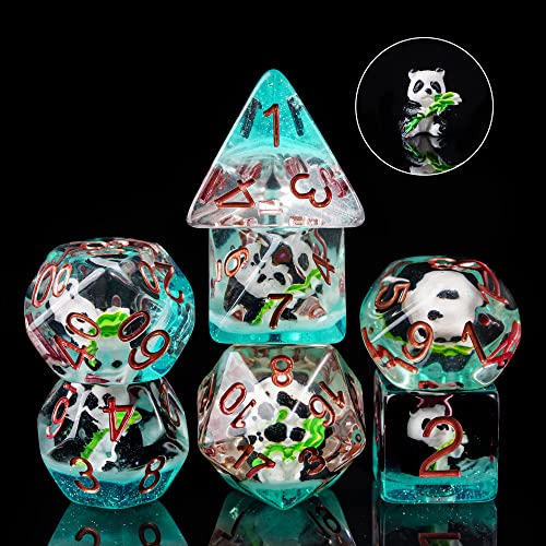 Cusdie 7Die Dice DND Polyhedral Dice Set Filled with Animal for Role Playing Game DD Dice Panda wBamboo - Image 5