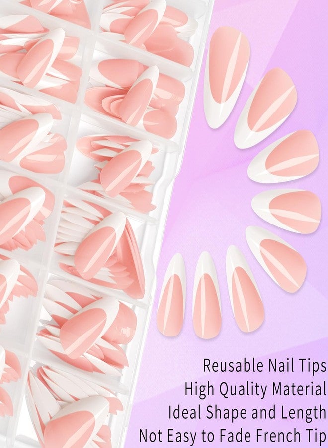 Lifextol 214 Pc White French Tip Press on Nails Medium Fake Nails Press ons with 10*Adhesive Tabs, Pink Almond Acrylic Nails Press on Nails French Tip Nails False Artificial Fingernails Stick on Nails - Image 3