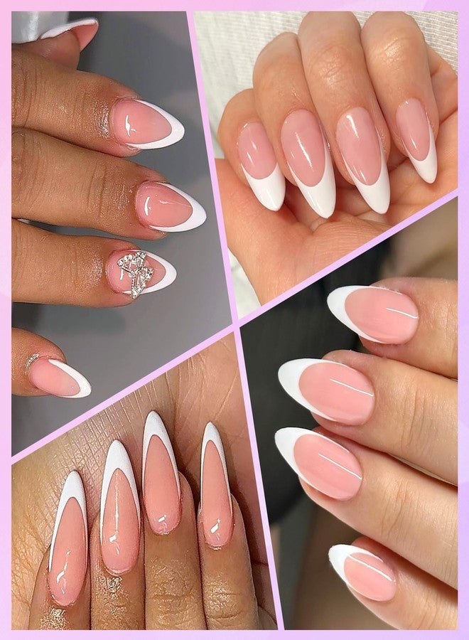 Lifextol 214 Pc White French Tip Press on Nails Medium Fake Nails Press ons with 10*Adhesive Tabs, Pink Almond Acrylic Nails Press on Nails French Tip Nails False Artificial Fingernails Stick on Nails - Image 5