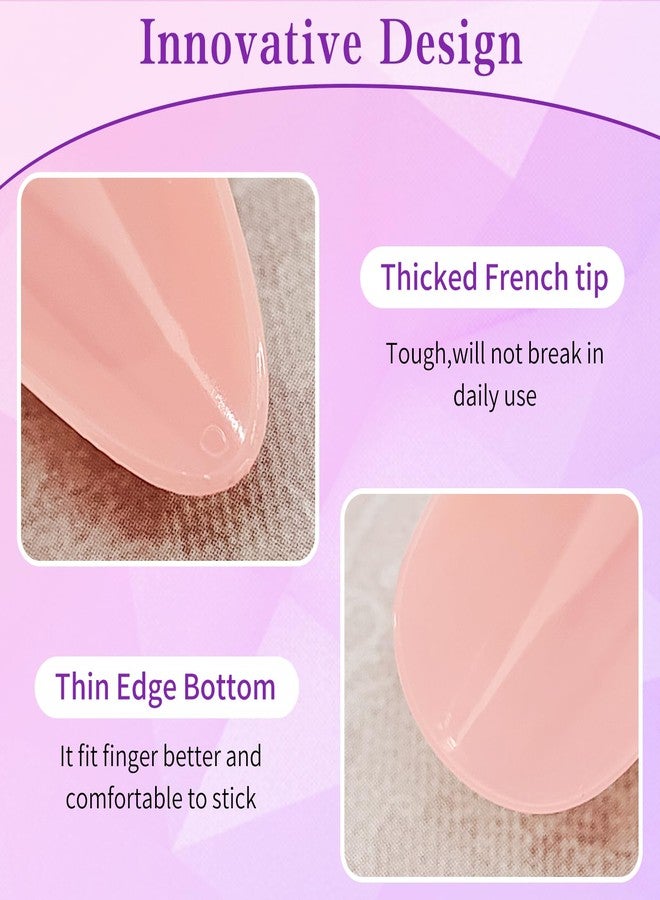 Lifextol 214 Pc White French Tip Press on Nails Medium Fake Nails Press ons with 10*Adhesive Tabs, Pink Almond Acrylic Nails Press on Nails French Tip Nails False Artificial Fingernails Stick on Nails - Image 4