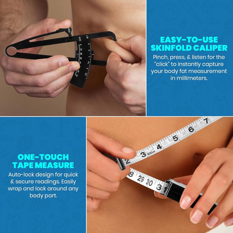 MEDca Body Fat Caliper and Measuring Tape Skinfold Calipers and Body Fat Tape Measure Tool for Accurately Measuring BMI and WeightLoss Black - Image 5