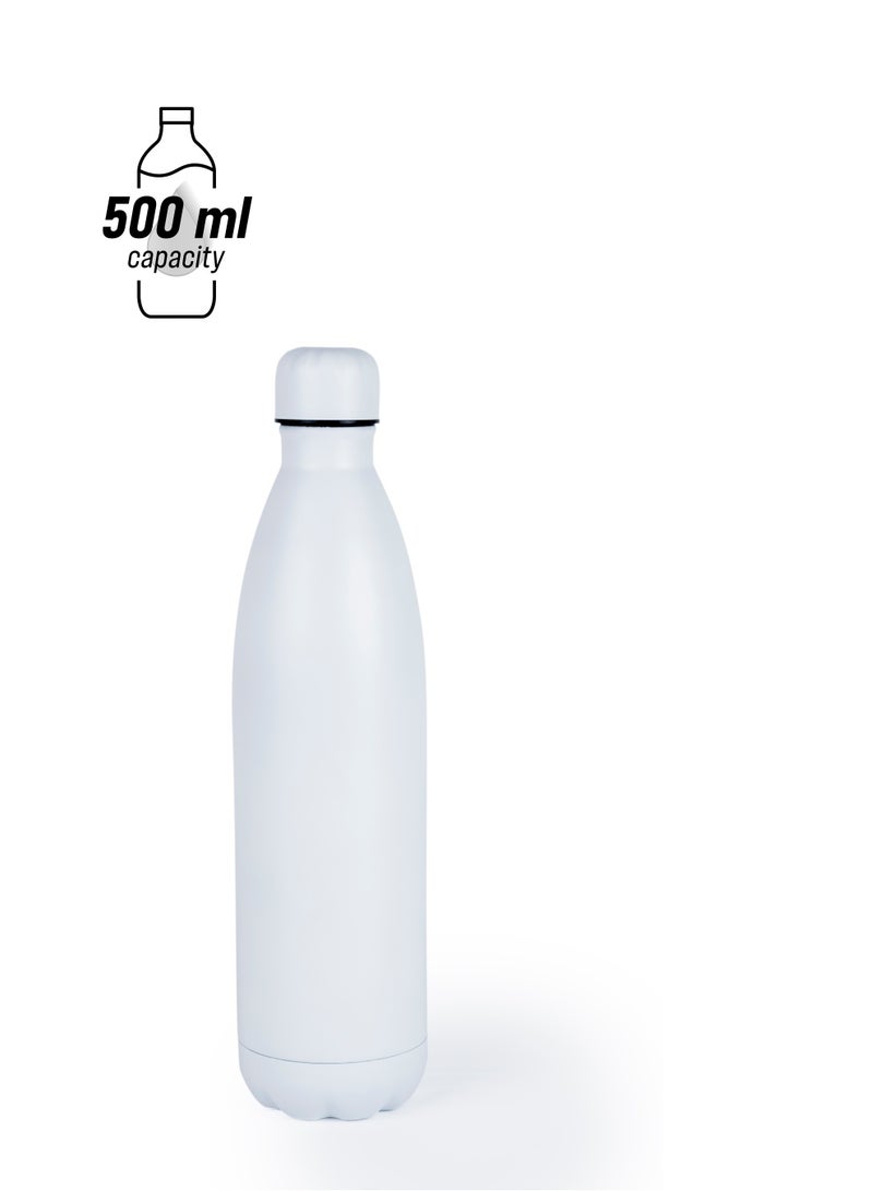 Nessan زجاجة ماء رياضية نيسان 500 مل زجاجة ماء معزولة فراغياً من الفولاذ المقاوم للصدأ زجاجة ماء مقاومة للتسرب بشكل مزدوج الجدار على شكل زجاجة كولا، تحافظ على المشروبات ساخنة وباردة - أبيض - Image 1