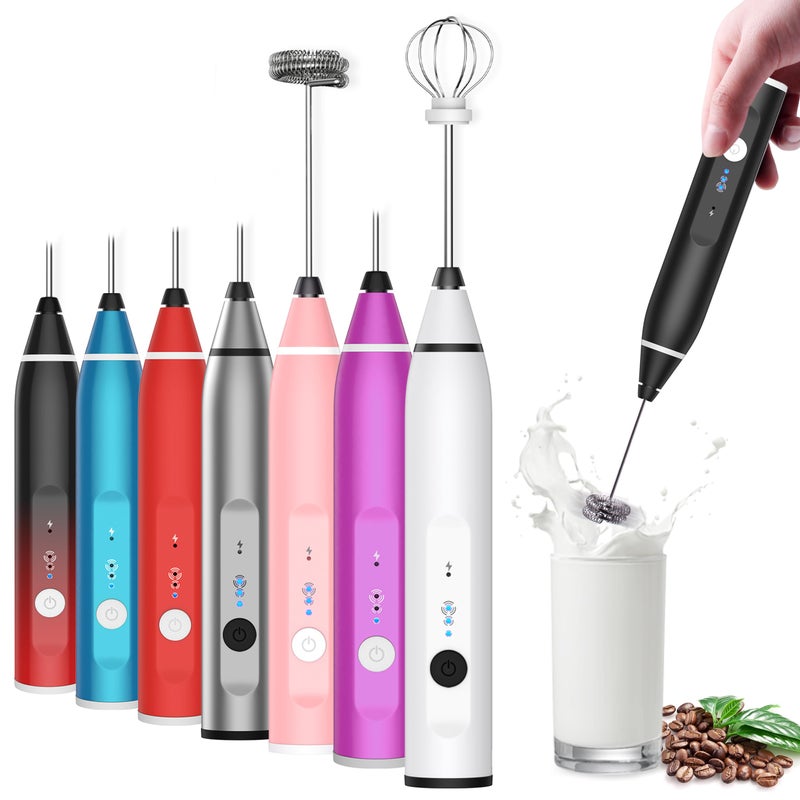 Milk Frother Rechargeable Handheld Electric Whisk Coffee Frother Mixer with 3 Stainless whisks 3 Speed Adjustable Foam Maker Blender for Coffee Matcha Latte Cappuccino Hot ChocolatePurple