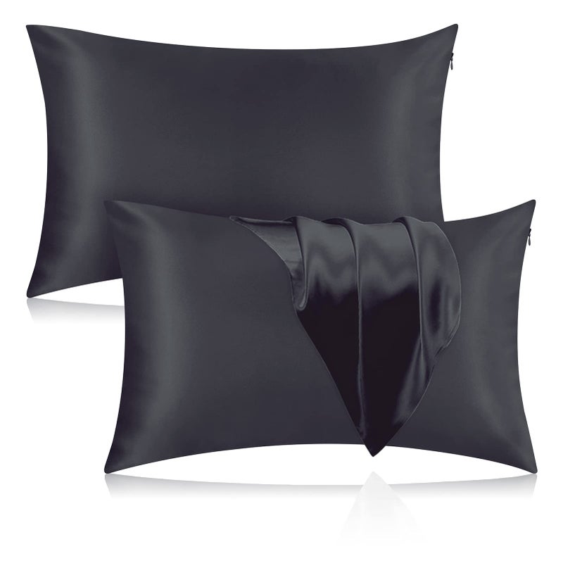 Veaken Silk Pillowcase for Hair and Skin 2 Pack 100 Mulberry Silk Pillowcase 25 Momme 600 Thread Count Both Side Pure Silk Pillow Cover with Hidden Zipper BlackGray Standard 2026