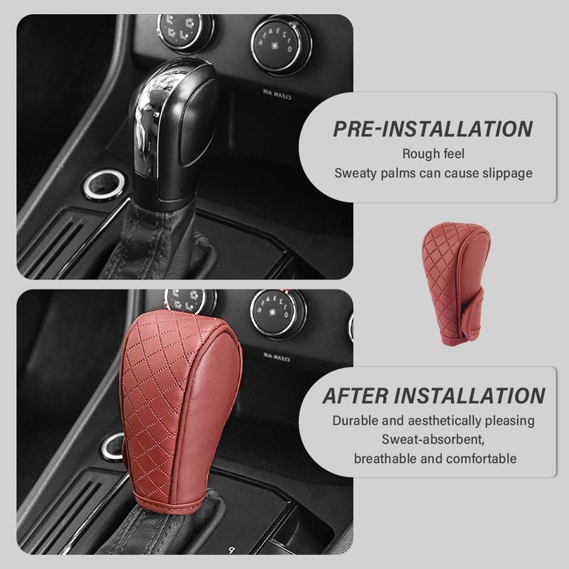 Stacool Burgundy Leather Gear Shift Cover with Diamond Design - Image 3