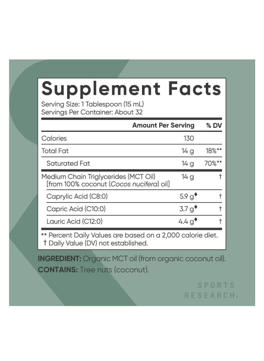 Sports Research Unflavored MCT Oil 16oz