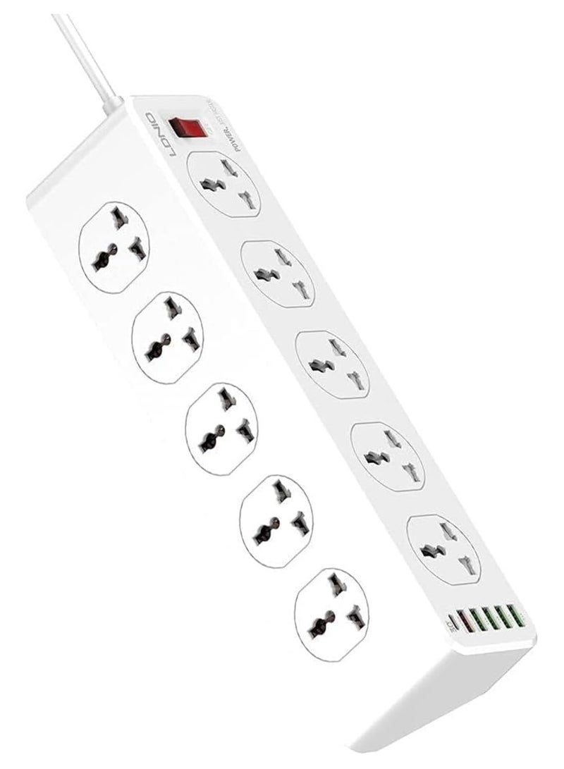 منفذ كهربائي متوافق مع LD.NIO SC10610 2500 واط 10 مقابس 5 منافذ USB ومنفذ TYPE-C PD QC3.0 ملحق سطح المكتب شاحن منزلي مع سلك طاقة 2 متر (أبيض)  - Image 1